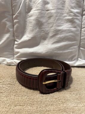 SANCIA - Women’s Dark Brown Textured Belt with Gold Buckle